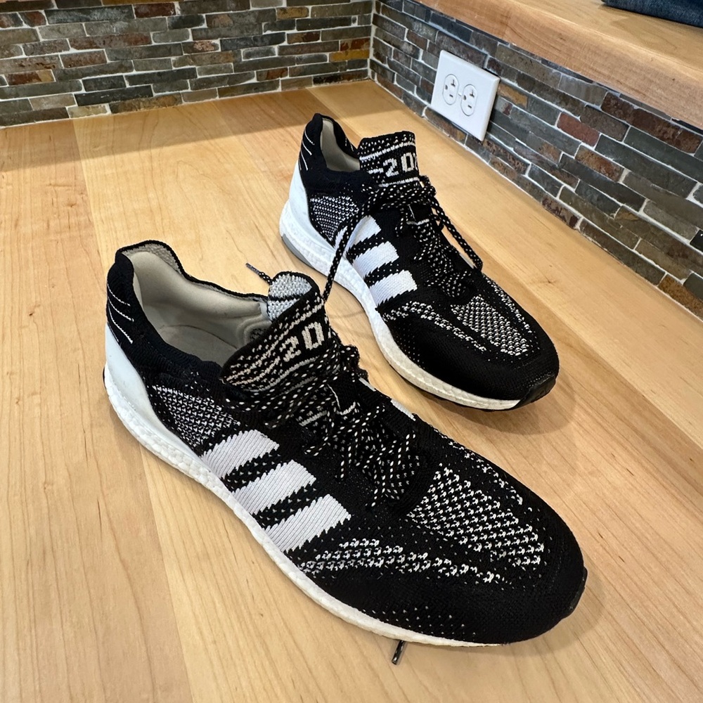 Adidas Black and White Sneakers with Mesh Upper
